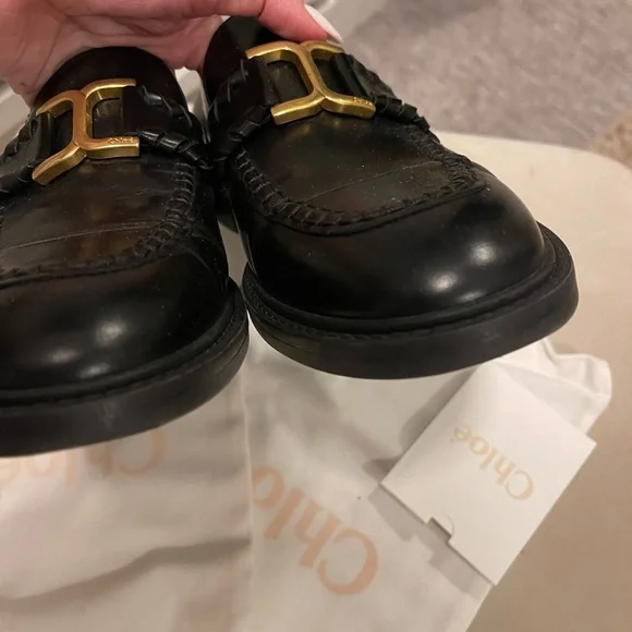 Chloe Marcie Black Leather Loafers, Sz 9 - Picture 3 of 6